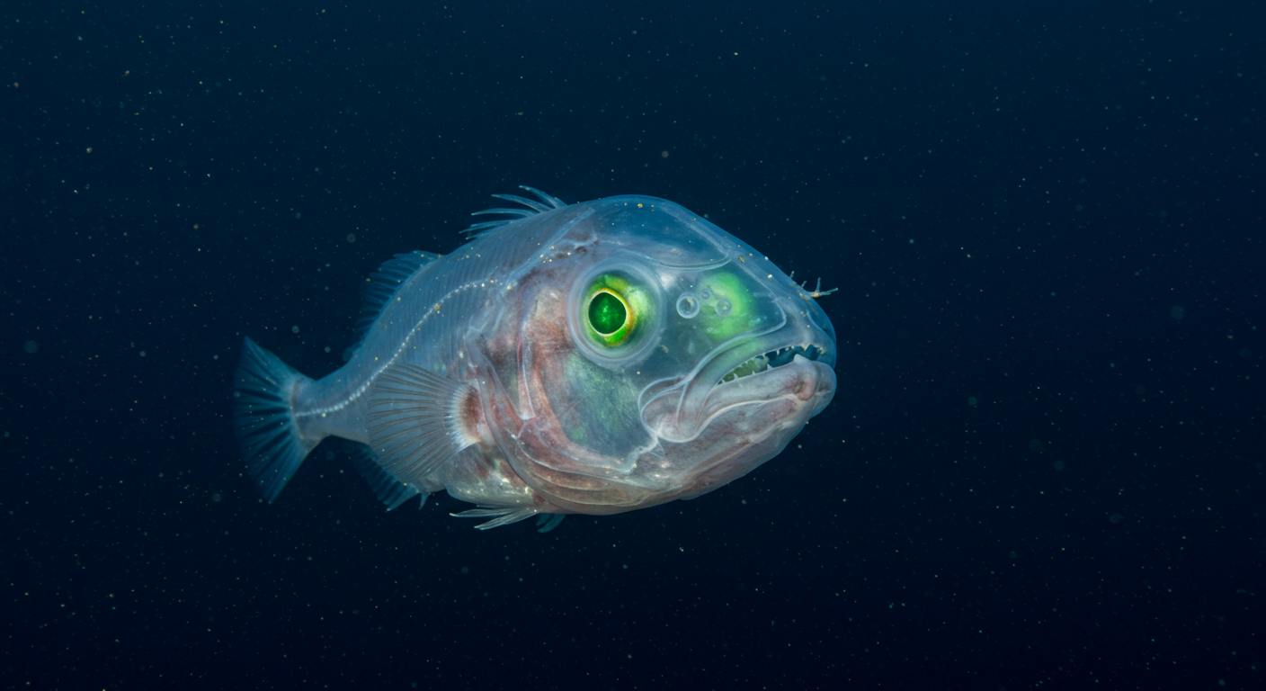 デメニギス、透明な頭部に回転する目を持つ深海魚の驚異的進化戦略が判明