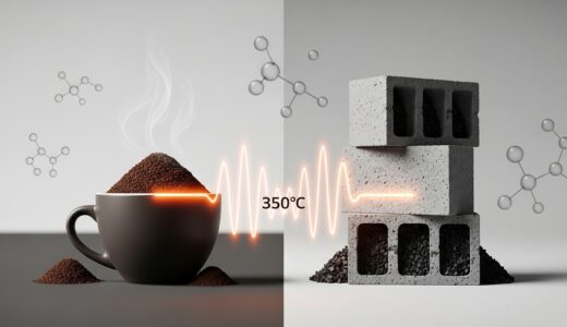 コーヒーかすでコンクリート強度30%向上、RMIT大学が熱分解技術で実現